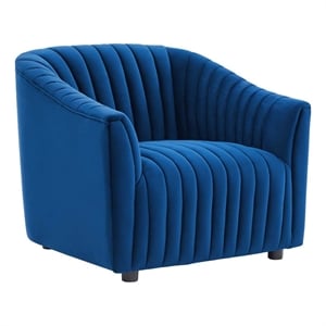 Pemberly Row Channel Tufted Velvet Armchair in Navy