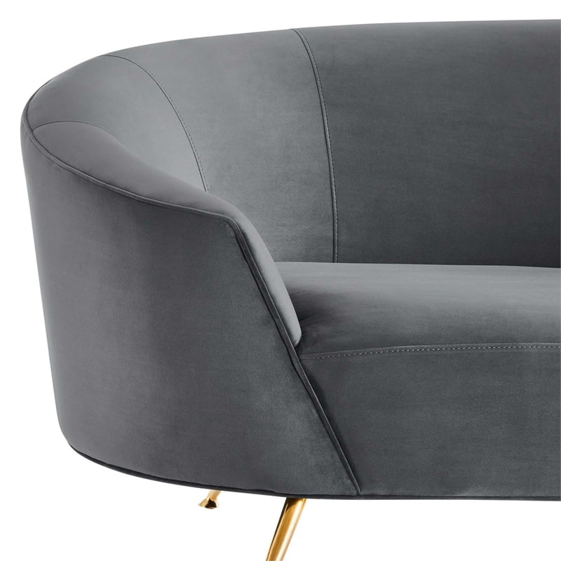 Pemberly Row Curved Velvet Sofa in Gray with Gold Legs