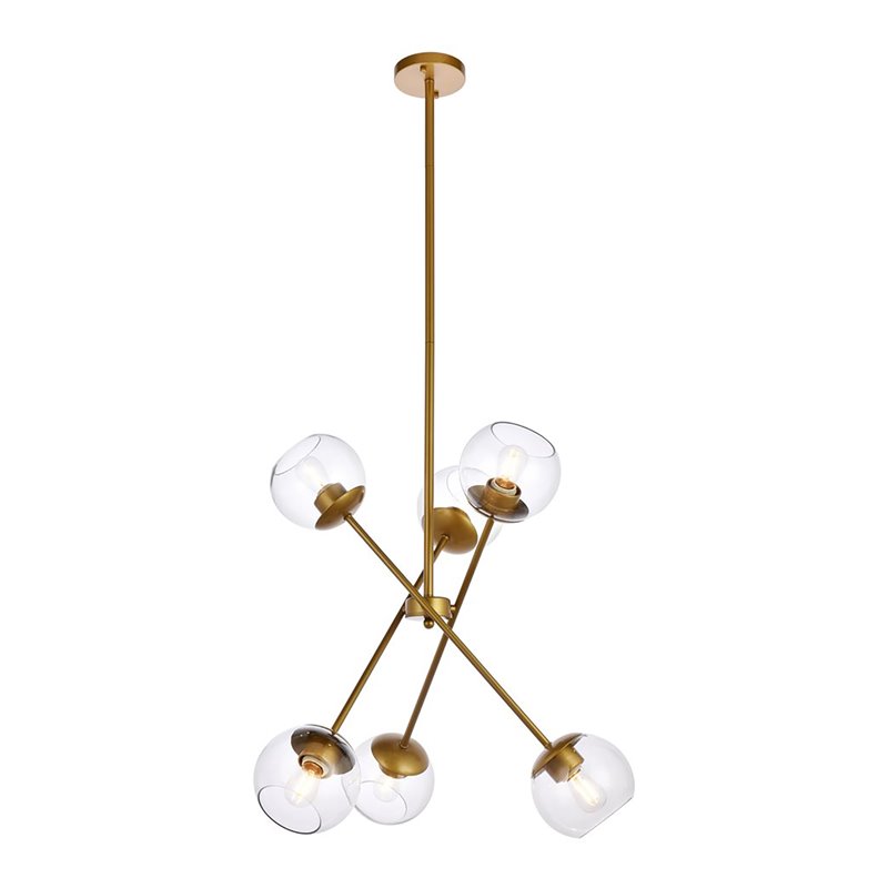 Pemberly Row 6-Light Modern Sputnik Pendant in Brass and Clear