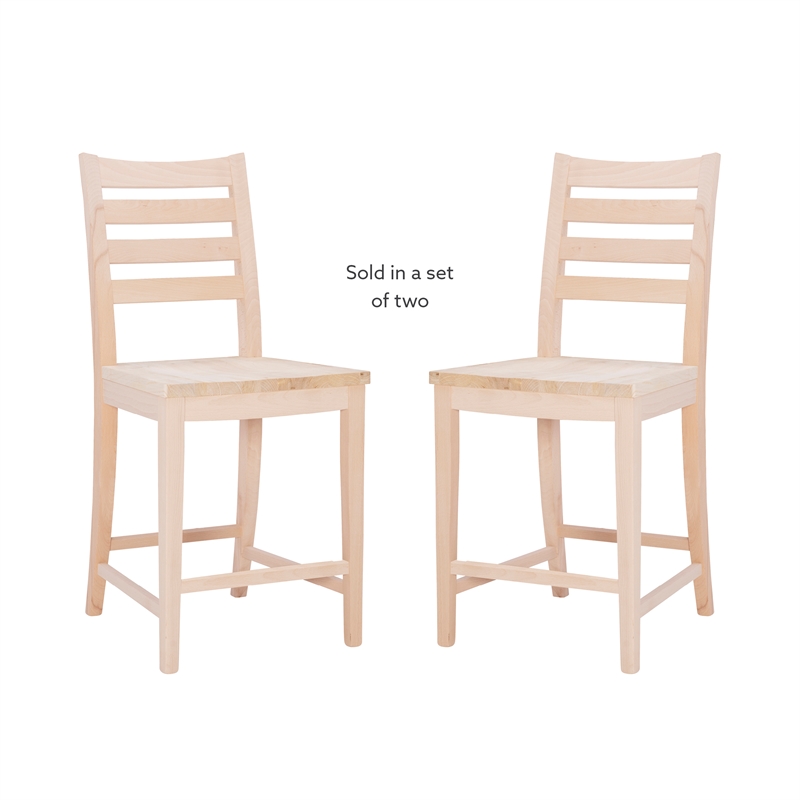 Pemberly Row Set of 2 Ladderback Counter Stools in Unfinished Beechwood