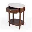 Pemberly Row Oval Marble Nightstand with Wooden Frame in Brown