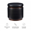 Pemberly Row Round Storage Ottoman in Black Faux Leather with Wood Trim
