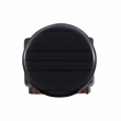 Pemberly Row Round Storage Ottoman in Black Faux Leather with Wood Trim