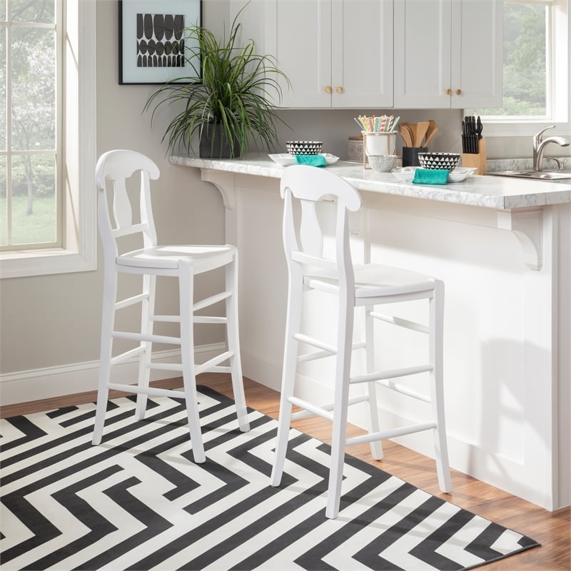 Pemberly Row Commercial Grade Set of 2 Counter Stools in White Beechwood