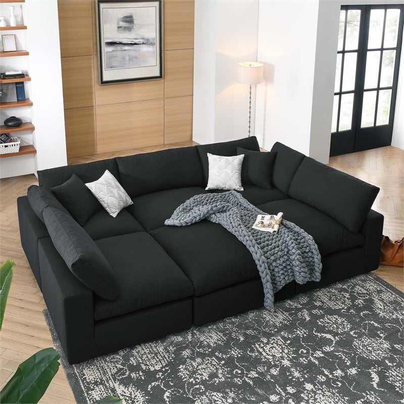 Pemberly Row Modern 6-Piece Fabric Sectional Sofa in Black