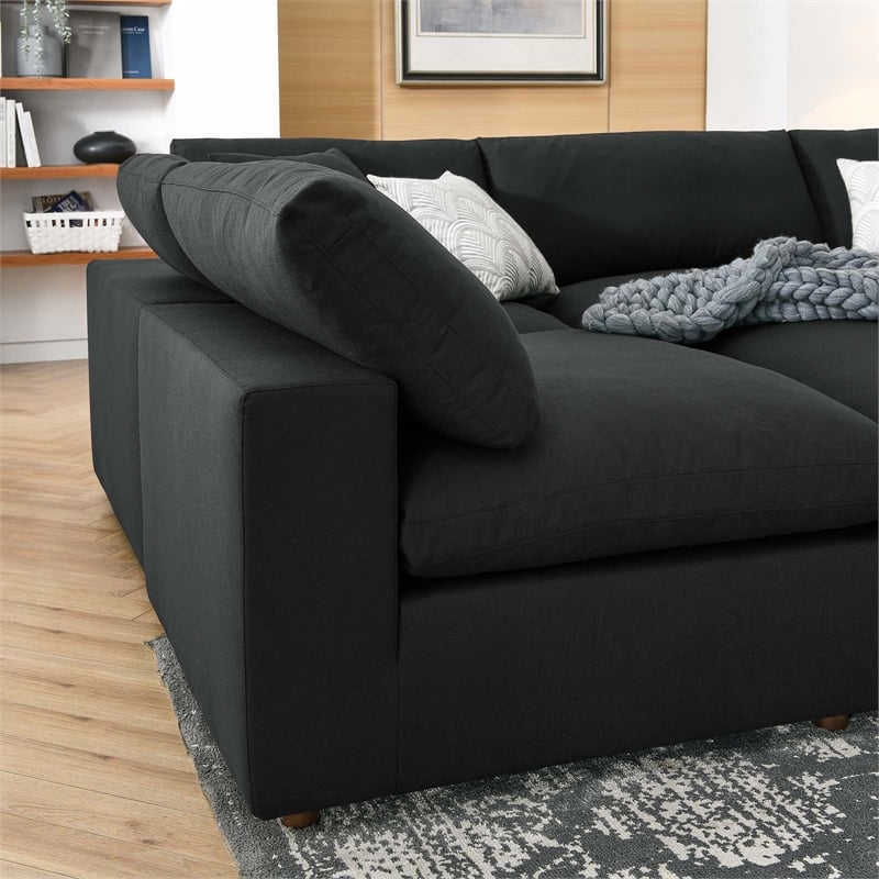 Pemberly Row Modern 6-Piece Fabric Sectional Sofa in Black