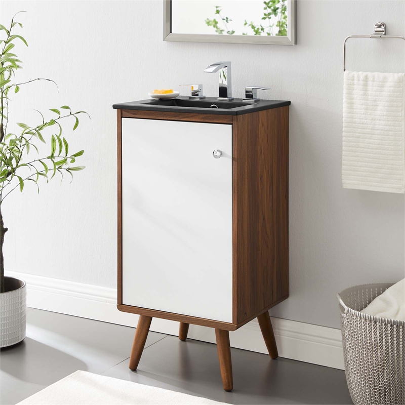 Pemberly Row Wood Bathroom Vanity with Ceramic Sink in Walnut/White Finish
