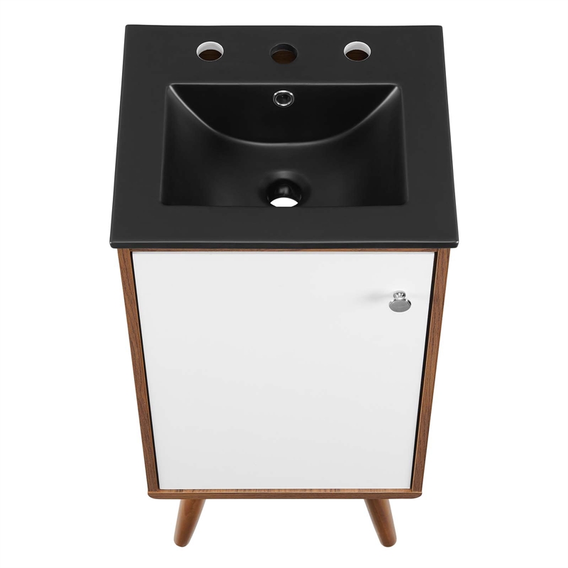 Pemberly Row Wood Bathroom Vanity with Ceramic Sink in Walnut/White Finish