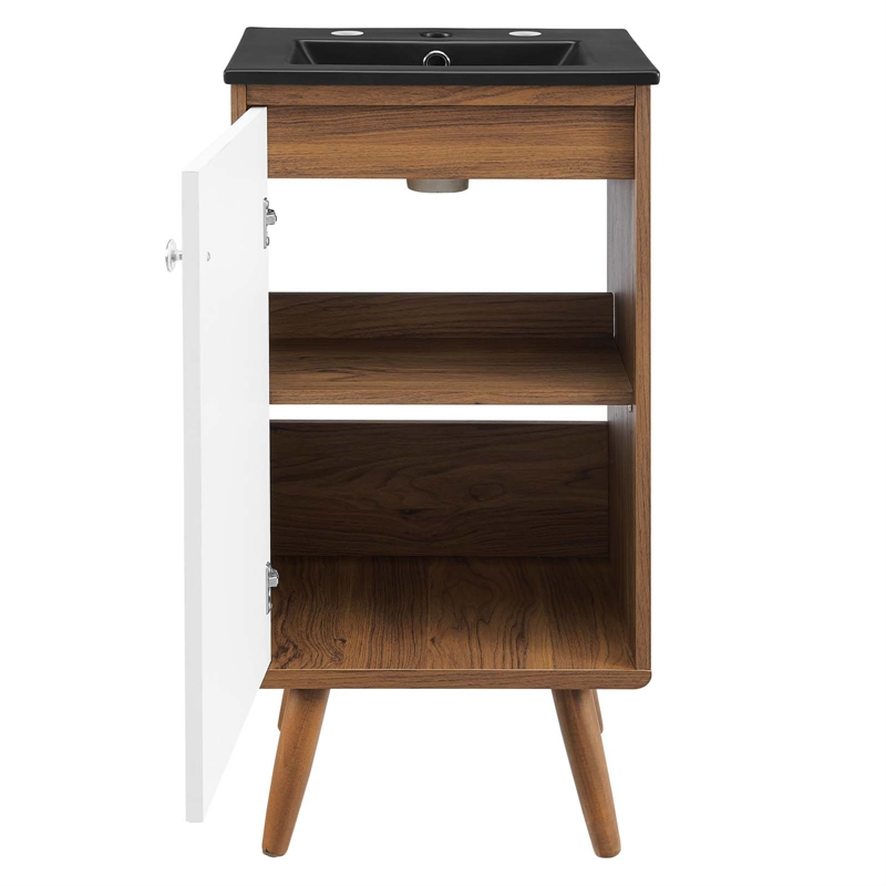 Pemberly Row Wood Bathroom Vanity with Ceramic Sink in Walnut/White Finish