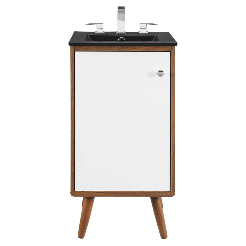 Pemberly Row Wood Bathroom Vanity with Ceramic Sink in Walnut/White Finish