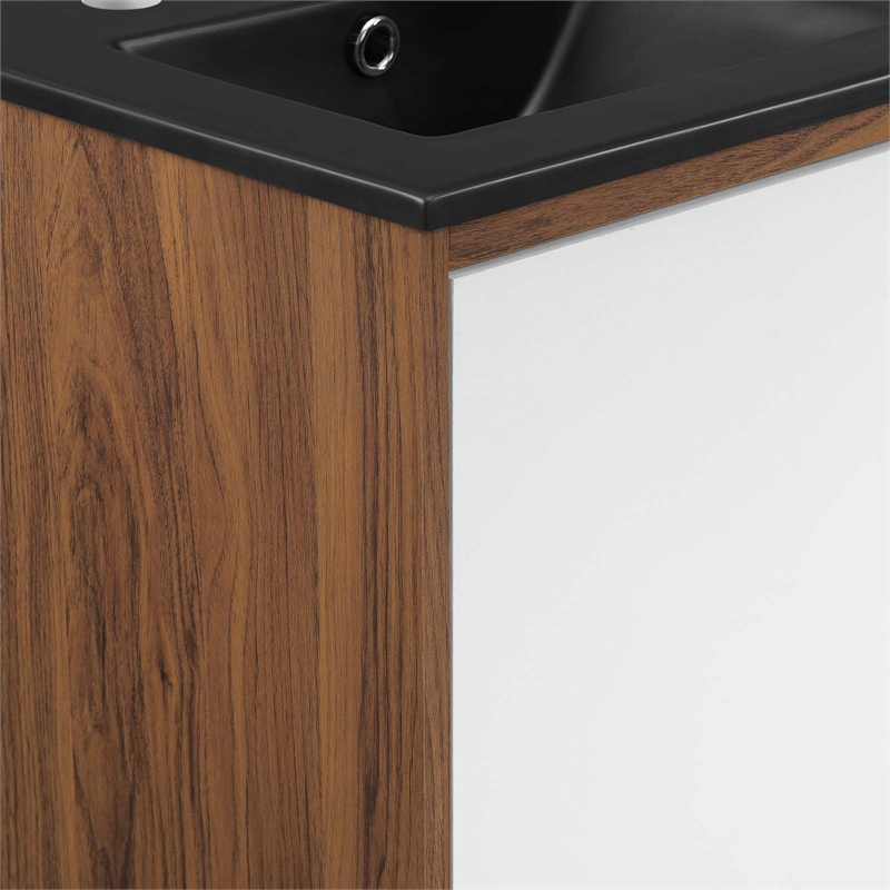 Pemberly Row Wood Bathroom Vanity with Ceramic Sink in Walnut/White Finish