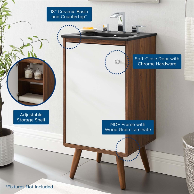 Pemberly Row Wood Bathroom Vanity with Ceramic Sink in Walnut/White Finish