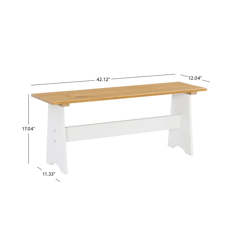 Pemberly Row Two-Tone Backless Pine Bench in White and Natural Finish