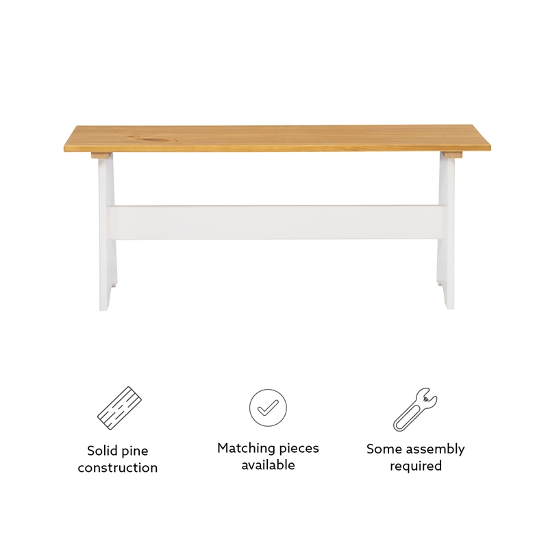 Pemberly Row Two-Tone Backless Pine Bench in White and Natural Finish