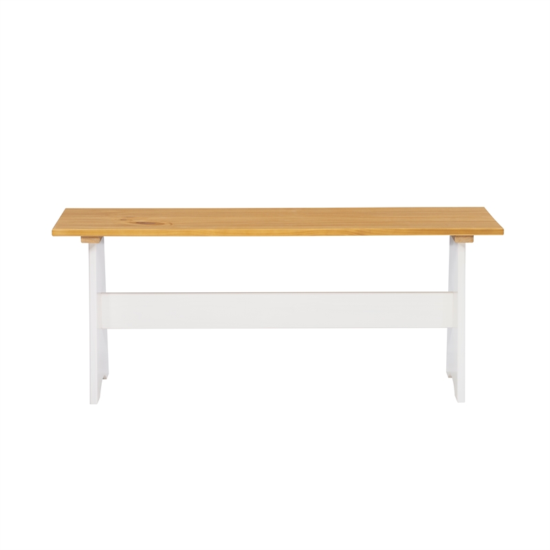 Pemberly Row Two-Tone Backless Pine Bench in White and Natural Finish