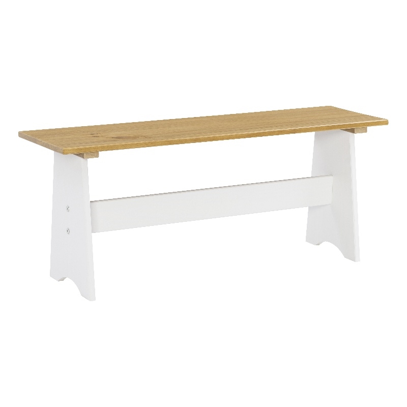 Pemberly Row Two-Tone Backless Pine Bench in White and Natural Finish