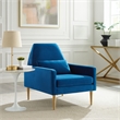 Pemberly Row Navy Velvet Armchair with Gold Stainless Steel Base