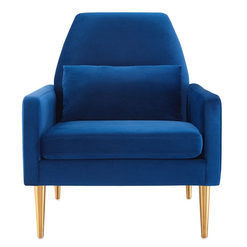 Pemberly Row Navy Velvet Armchair with Gold Stainless Steel Base
