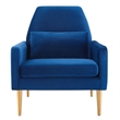 Pemberly Row Navy Velvet Armchair with Gold Stainless Steel Base