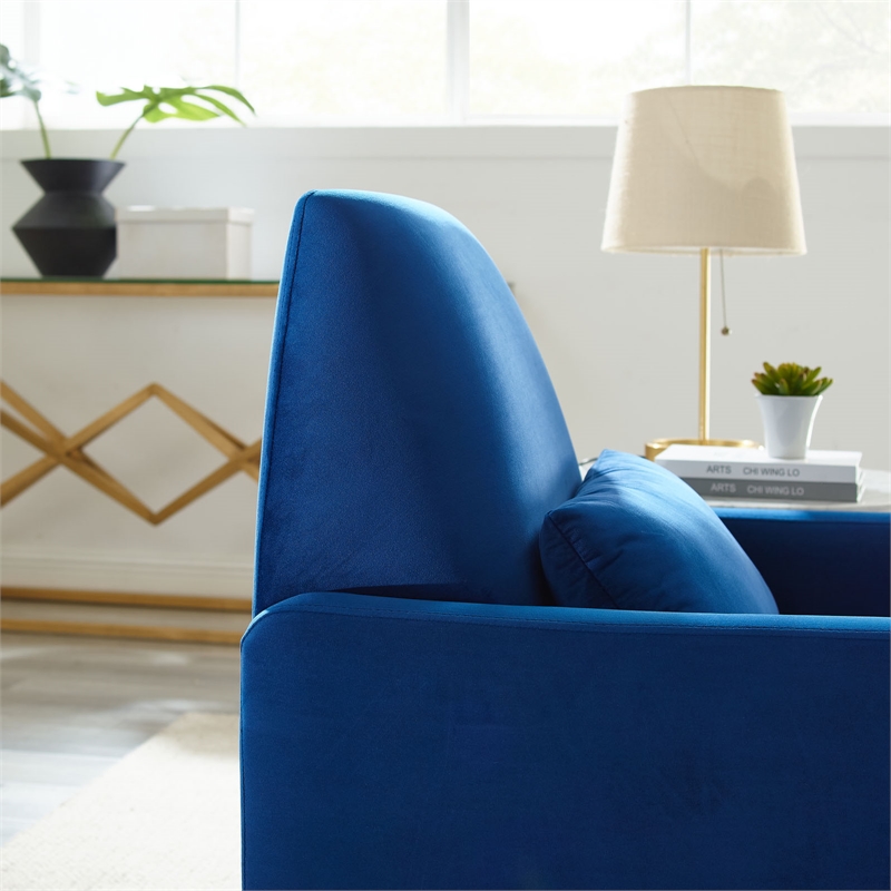 Pemberly Row Navy Velvet Armchair with Gold Stainless Steel Base
