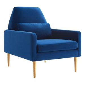 Pemberly Row Navy Velvet Armchair with Gold Stainless Steel Base