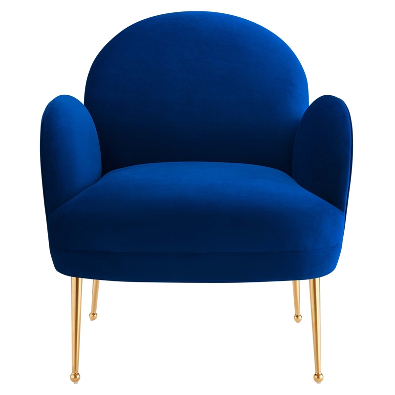 Pemberly Row Velvet Armchair with Gold Legs in Navy Blue