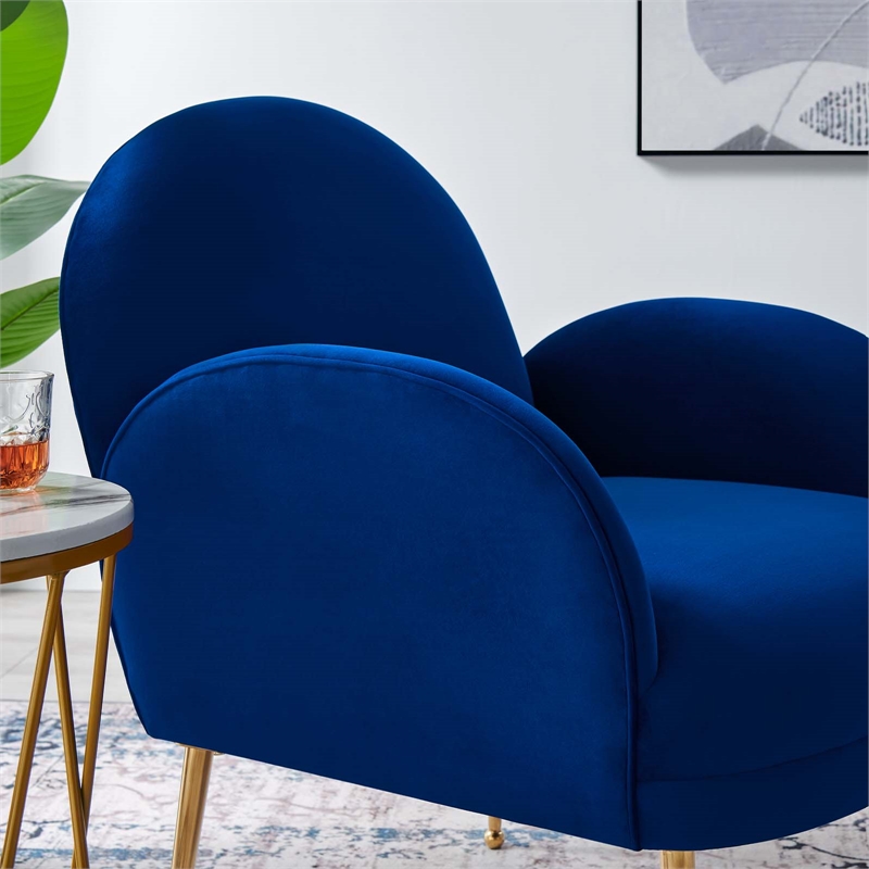 Pemberly Row Velvet Armchair with Gold Legs in Navy Blue