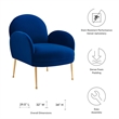 Pemberly Row Velvet Armchair with Gold Legs in Navy Blue