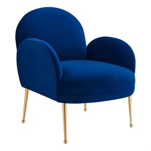 Pemberly Row Velvet Armchair with Gold Legs in Navy Blue