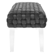 Pemberly Row Velvet Woven Ottoman with Acrylic Legs in Gray