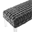 Pemberly Row Velvet Woven Ottoman with Acrylic Legs in Gray