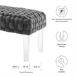 Pemberly Row Velvet Woven Ottoman with Acrylic Legs in Gray