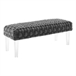 Pemberly Row Velvet Woven Ottoman with Acrylic Legs in Gray