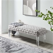Pemberly Row Velvet Woven Ottoman with Acrylic Legs in Light Gray