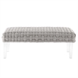 Pemberly Row Velvet Woven Ottoman with Acrylic Legs in Light Gray