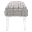 Pemberly Row Velvet Woven Ottoman with Acrylic Legs in Light Gray