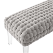 Pemberly Row Velvet Woven Ottoman with Acrylic Legs in Light Gray