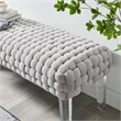 Pemberly Row Velvet Woven Ottoman with Acrylic Legs in Light Gray