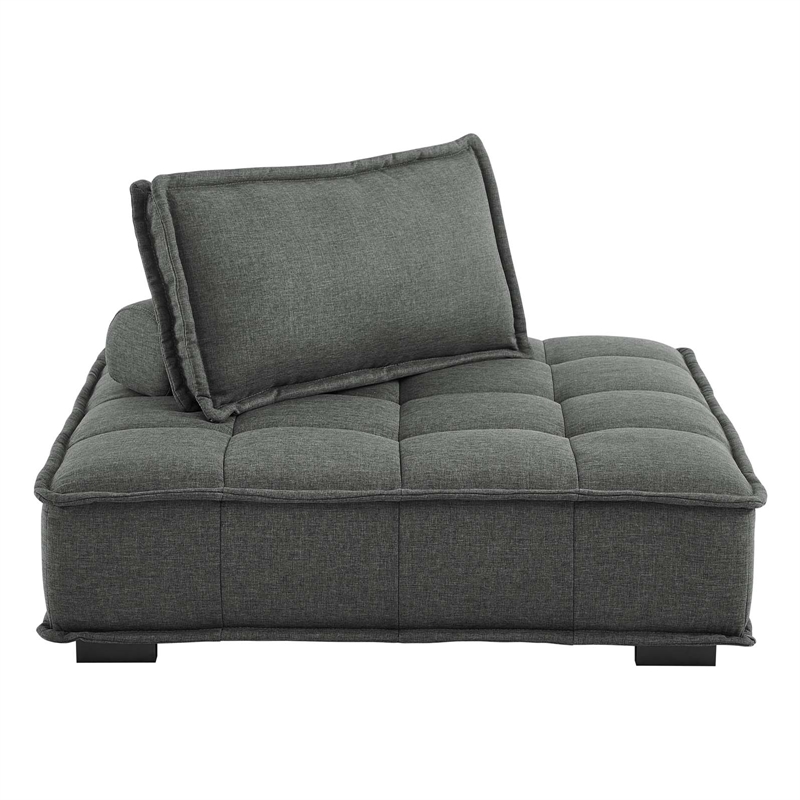 Pemberly Row Tufted Fabric Armless Chair with Wood Legs in Gray