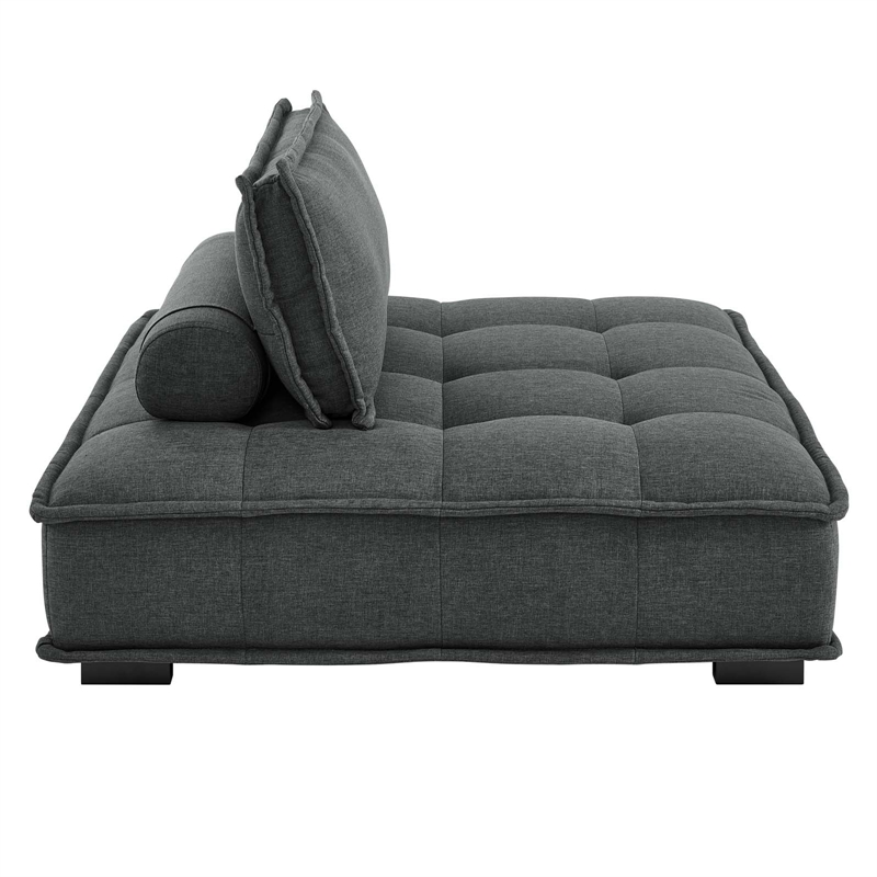 Pemberly Row Tufted Fabric Armless Chair with Wood Legs in Gray