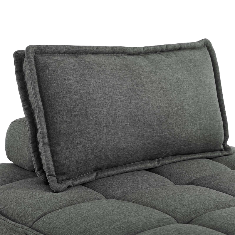 Pemberly Row Tufted Fabric Armless Chair with Wood Legs in Gray