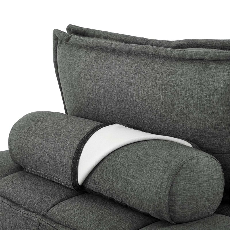 Pemberly Row Tufted Fabric Armless Chair with Wood Legs in Gray