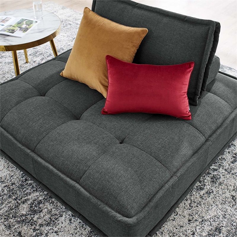 Pemberly Row Tufted Fabric Armless Chair with Wood Legs in Gray