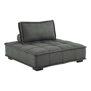 Pemberly Row Tufted Fabric Armless Chair with Wood Legs in Gray