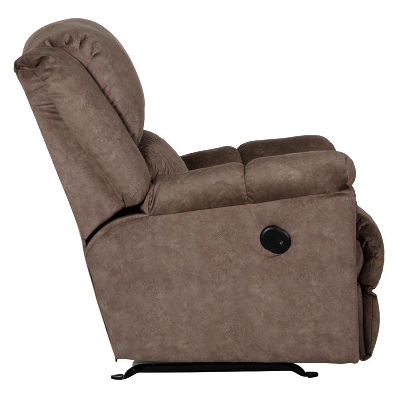 Pemberly Row Power Rocker Recliner in Brown Polyester Fabric with USB Port