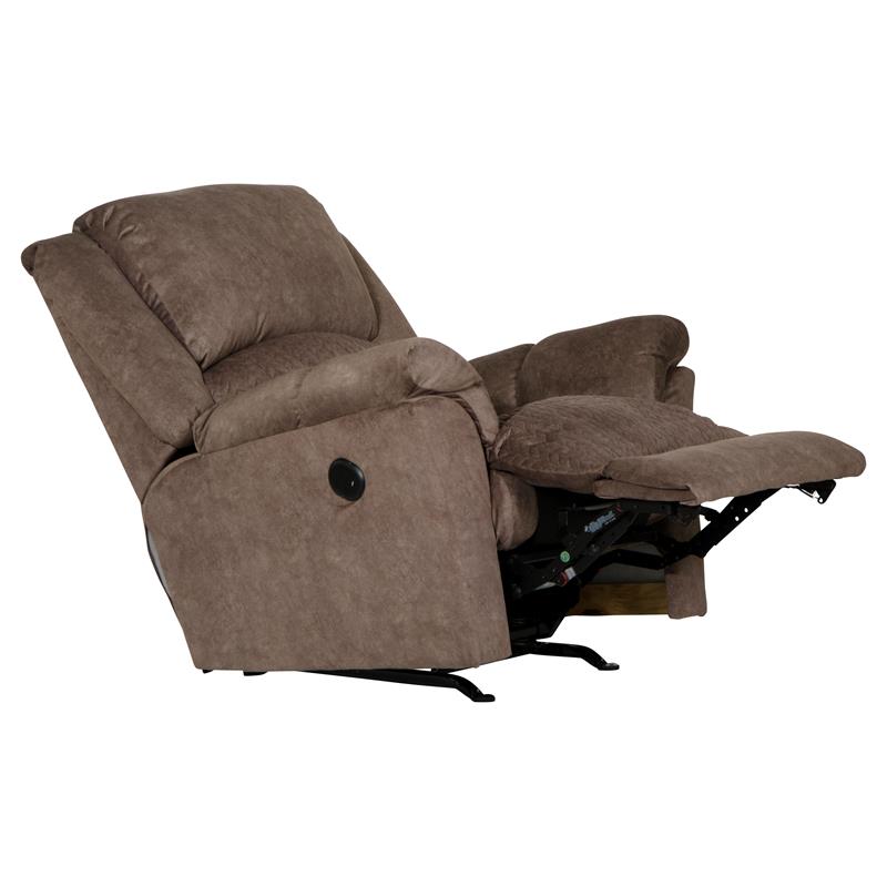 Pemberly Row Power Rocker Recliner in Brown Polyester Fabric with USB Port