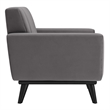 Pemberly Row Channel Tufted Velvet Armchair in Gray with Rubberwood Legs