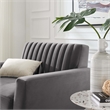 Pemberly Row Channel Tufted Velvet Armchair in Gray with Rubberwood Legs