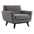 Pemberly Row Channel Tufted Velvet Armchair in Gray with Rubberwood Legs