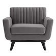 Pemberly Row Channel Tufted Velvet Armchair in Gray with Rubberwood Legs